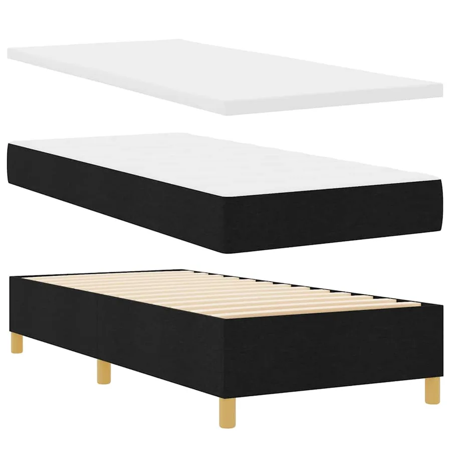 Lit à ressorts avec matelas Noir 100 x 200 cm tissu - 3
