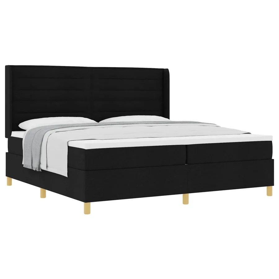 Lit à ressorts avec matelas Noir 200 x 200 cm tissu - 2