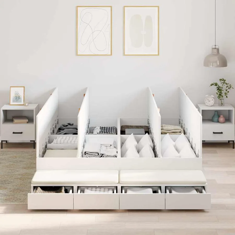 Cadre de lit avec rangement Blanc 150 cm Bois d'ingénierie