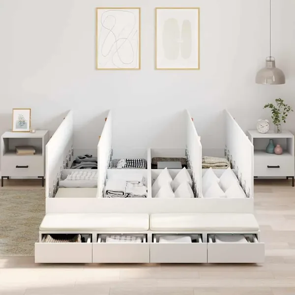 Cadre de lit avec rangement Blanc 150 cm Bois d'ingénierie