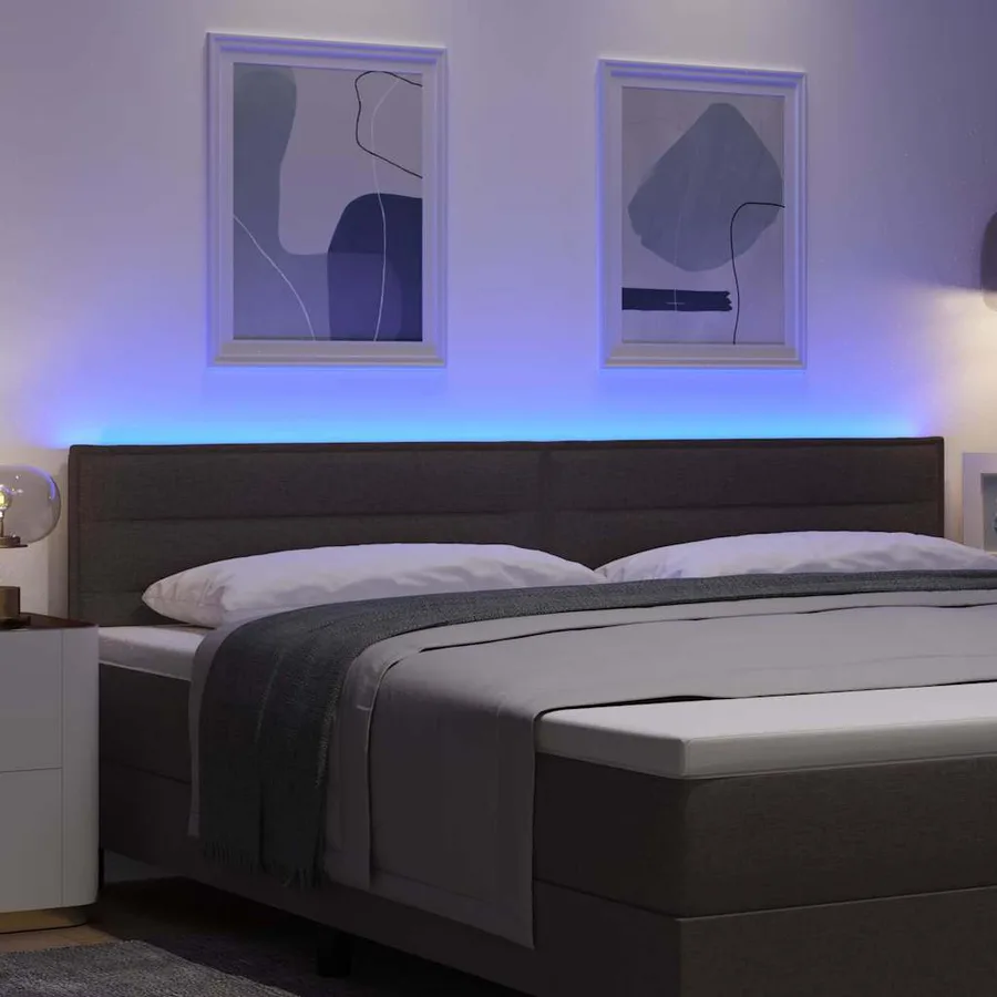Tête de lit LED avec bandes LED Marron foncé 200 cm tissu - 4
