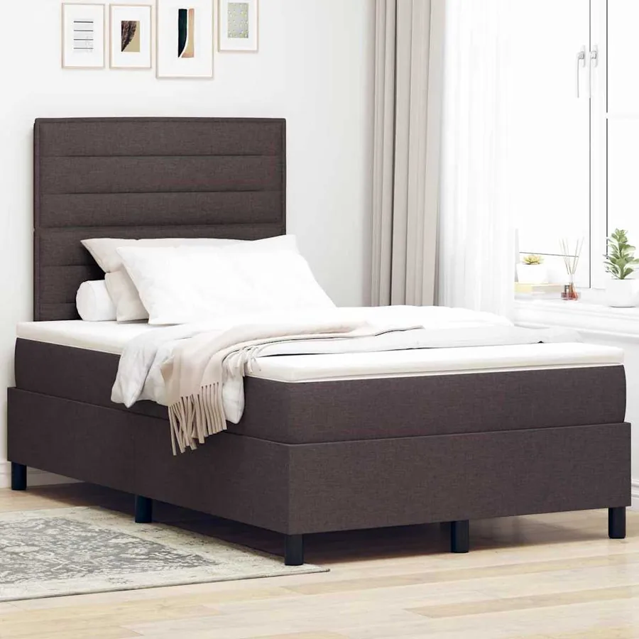 Lit à ressorts avec matelas Marron foncé 120 x 200 cm tissu