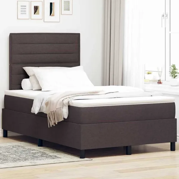 Lit à ressorts avec matelas Marron foncé 120 x 200 cm tissu