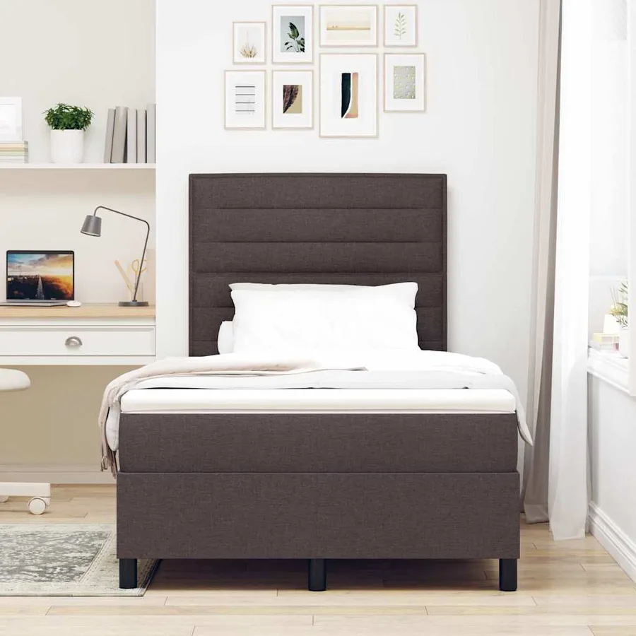 Lit à ressorts avec matelas Marron foncé 120 x 200 cm tissu - 4