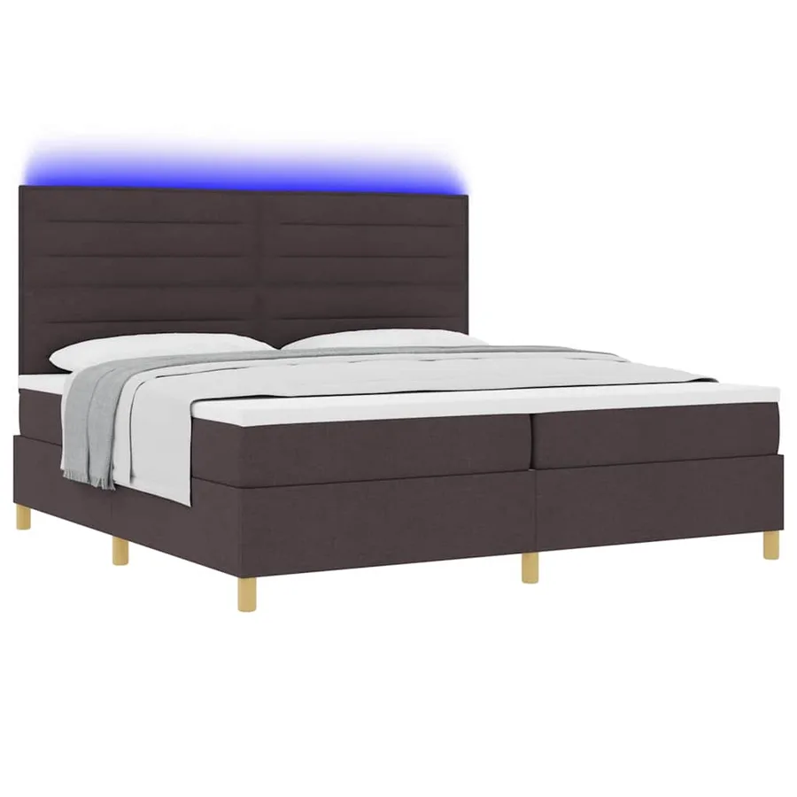 Lit à ressort LED avec matelas Marron foncé 200 x 200 cm tissu - 3