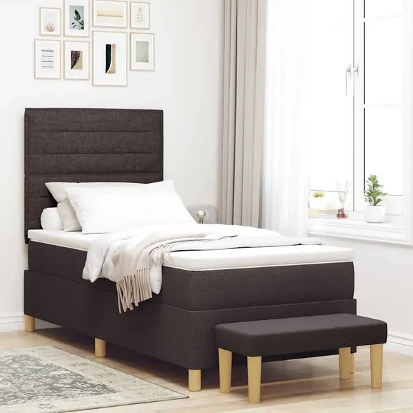 Lit à ressorts avec tête de lit Marron foncé 200 x 90 cm tissu