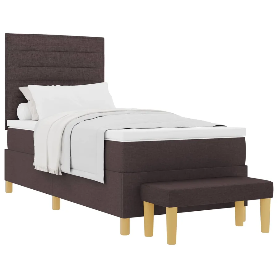 Lit à ressorts avec tête de lit Marron foncé 200 x 90 cm tissu - 2