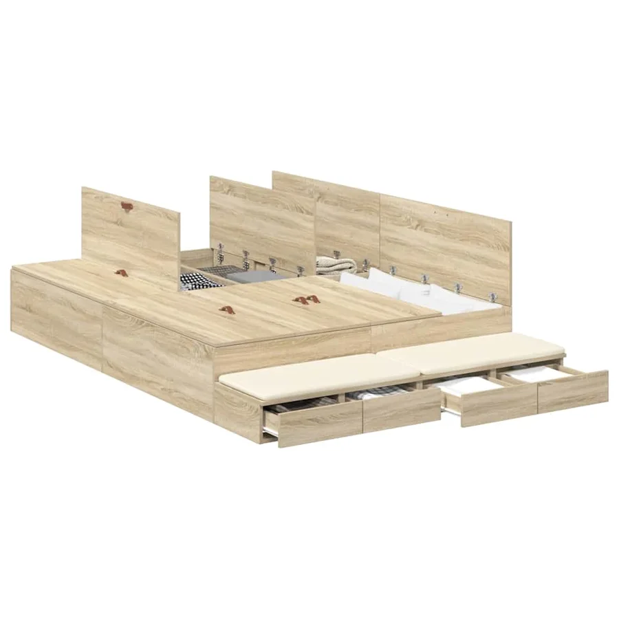 Cadre de lit avec rangement avec tiroir Chêne Sonoma 150 cm - 3