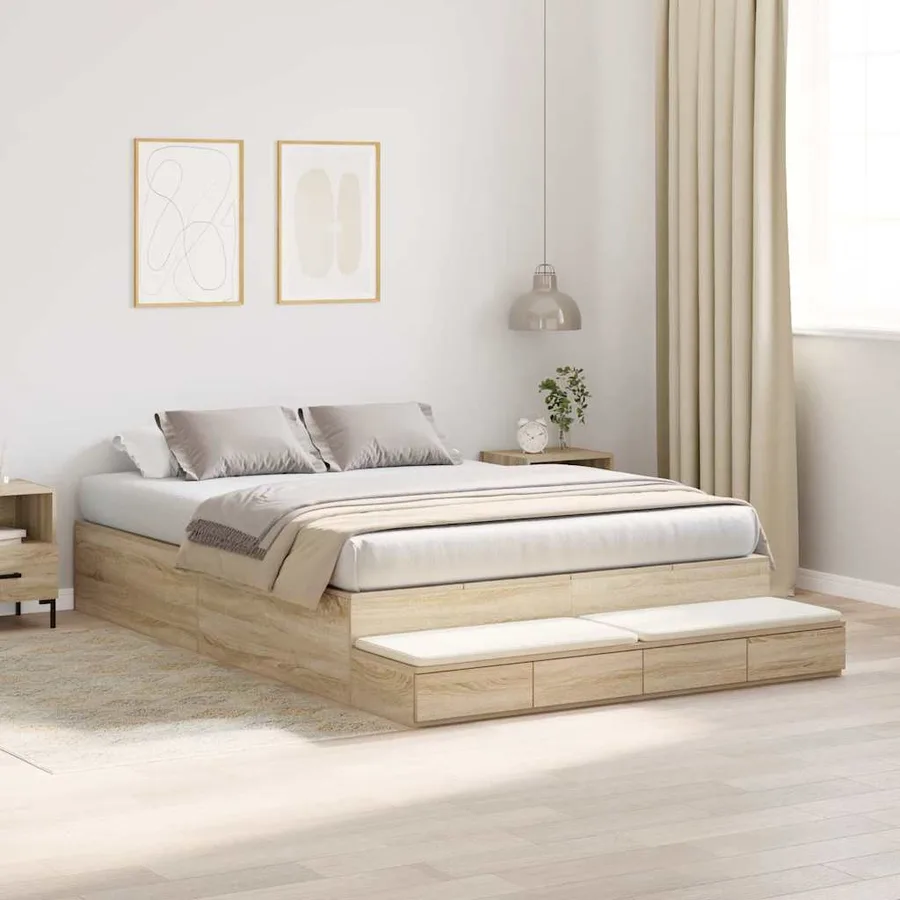 Cadre de lit avec rangement avec tiroir Chêne Sonoma 150 cm - 4