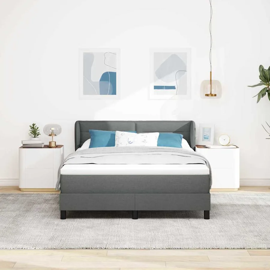 Lit à ressorts avec matelas Gris foncé 160 x 200 cm tissu - 3