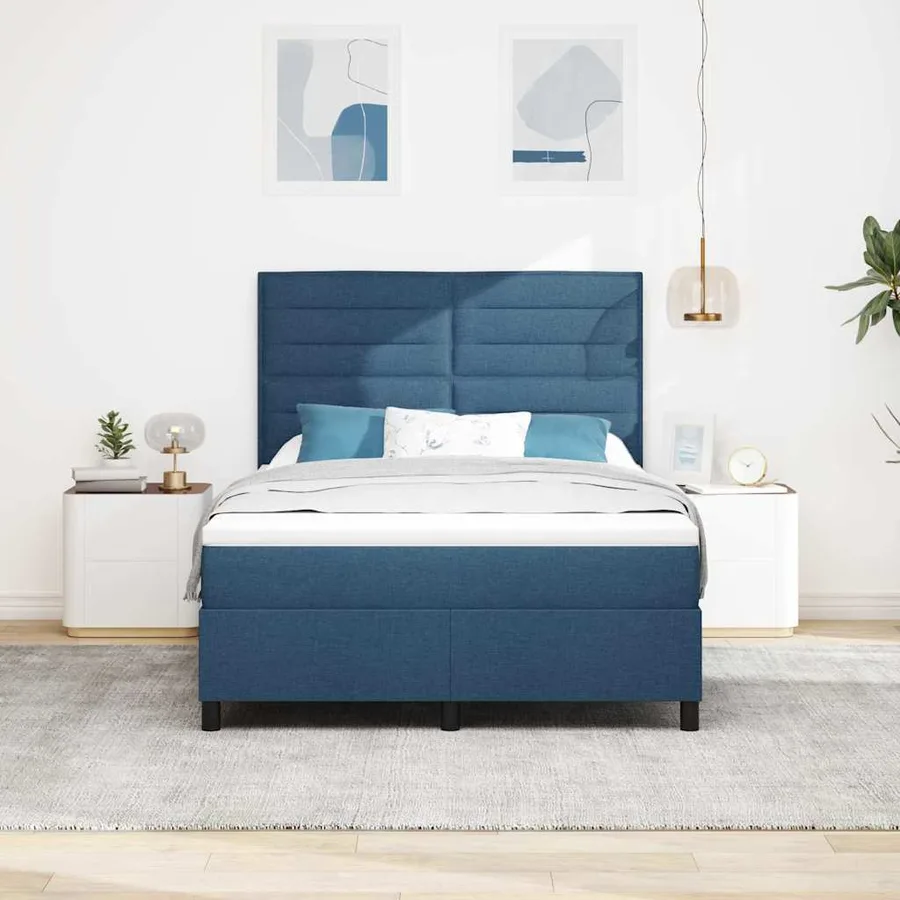 Lit à ressorts avec matelas Bleu 140 x 190 cm tissu - 3