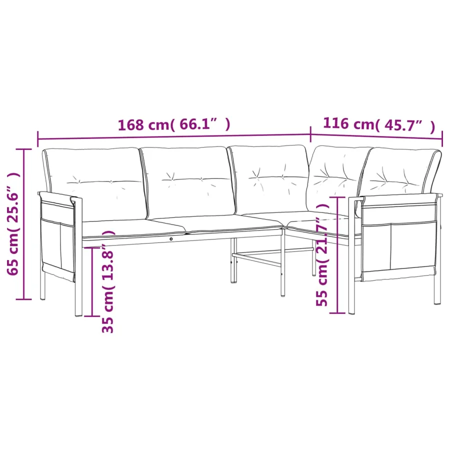 Canapé d'angle de jardin anthracite acier et textilène - 9