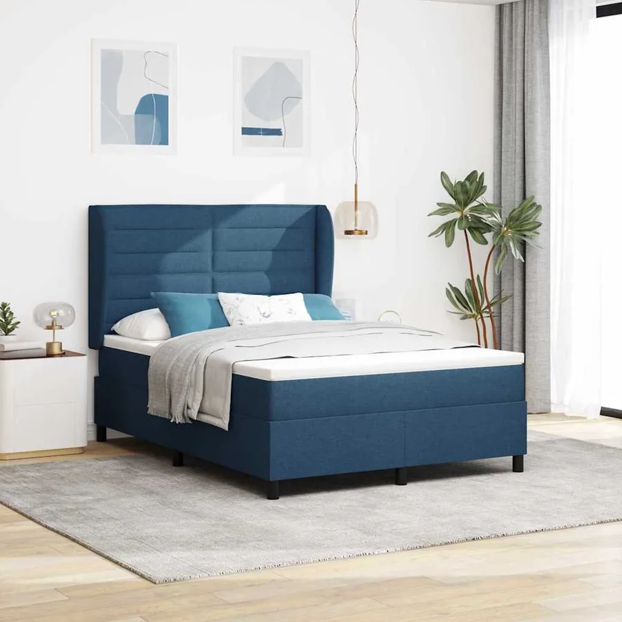 Lit à ressorts avec matelas Bleu 140 x 190 cm tissu