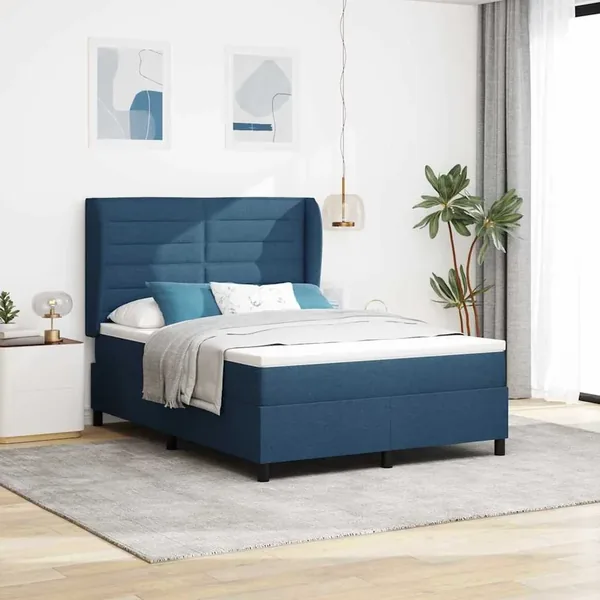Lit à ressorts avec matelas Bleu 140 x 190 cm tissu