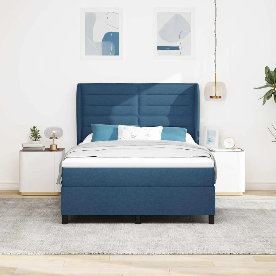 Lit à ressorts avec matelas Bleu 140 x 190 cm tissu - 3