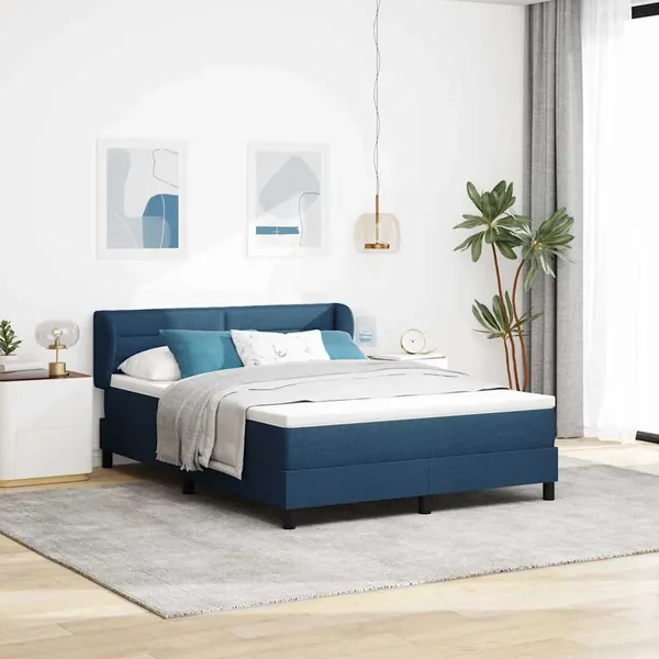 Lit à ressorts avec matelas Bleu 140 x 190 cm tissu