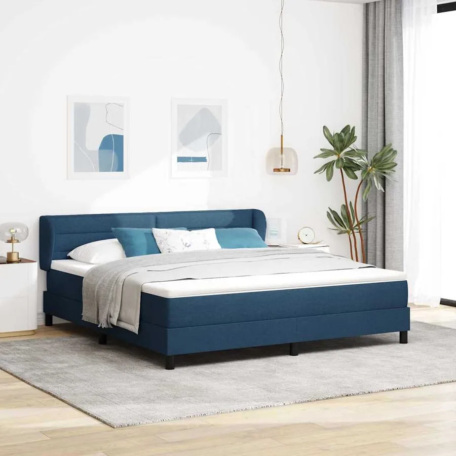 Lit à ressorts avec matelas Bleu 180 x 200 cm tissu