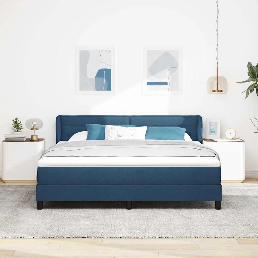 Lit à ressorts avec matelas Bleu 180 x 200 cm tissu - 3