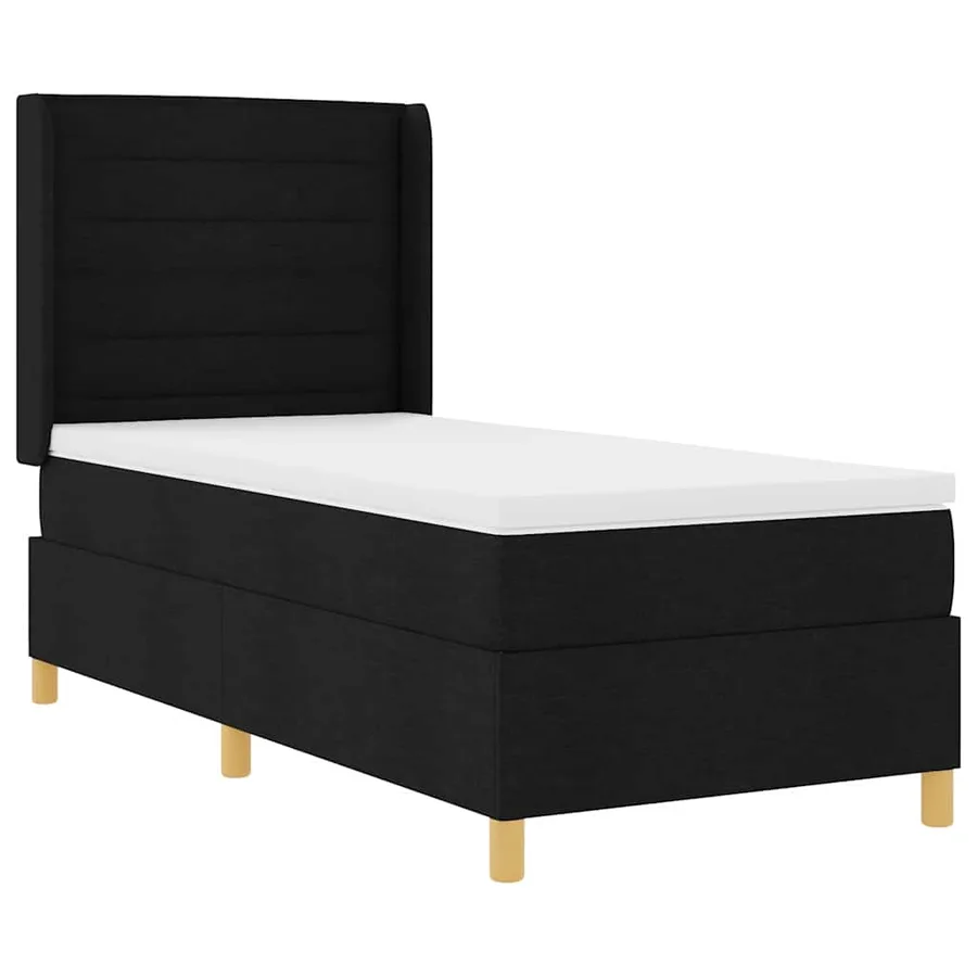 Lit à ressorts avec matelas Noir 90 x 200 cm tissu - 4