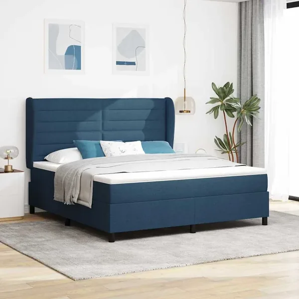 Lit à ressorts avec matelas Bleu 180 x 200 cm tissu