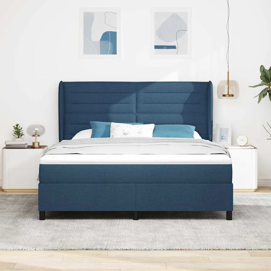 Lit à ressorts avec matelas Bleu 180 x 200 cm tissu - 3