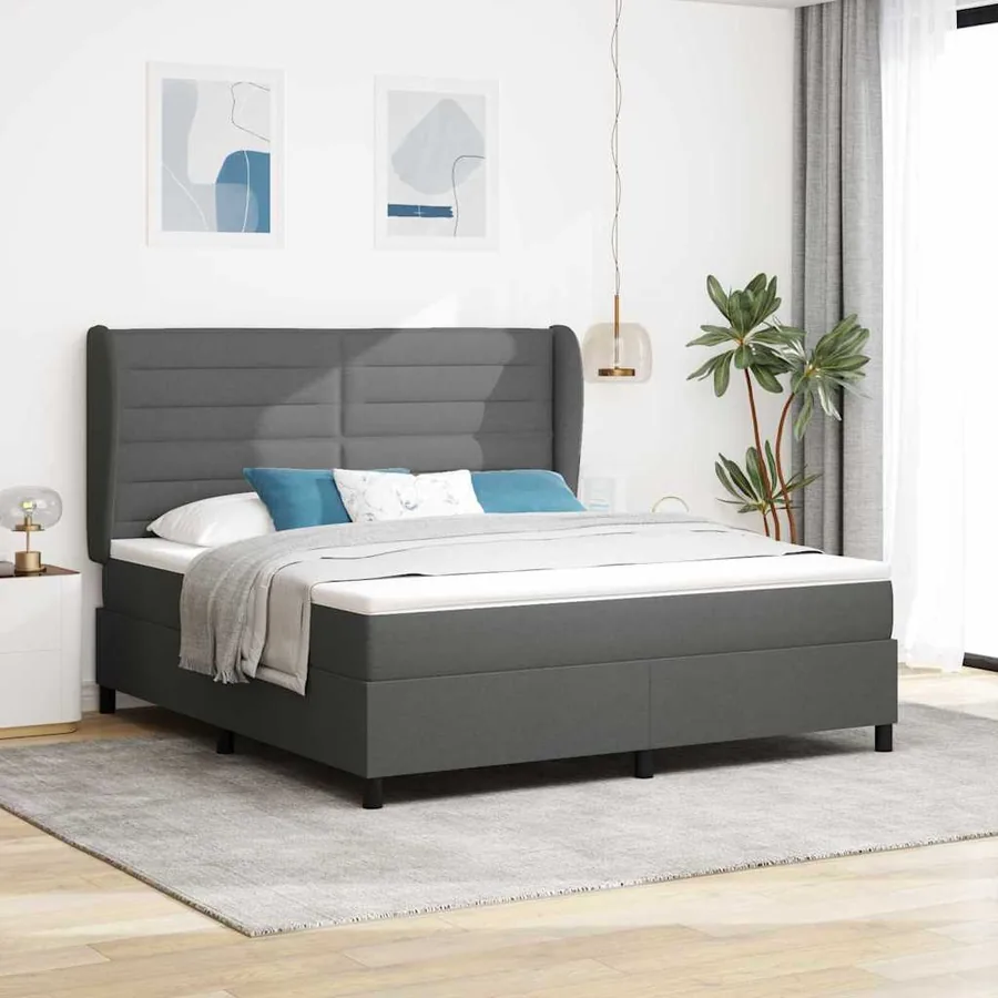 Lit à ressorts avec matelas Gris foncé 180 x 200 cm tissu