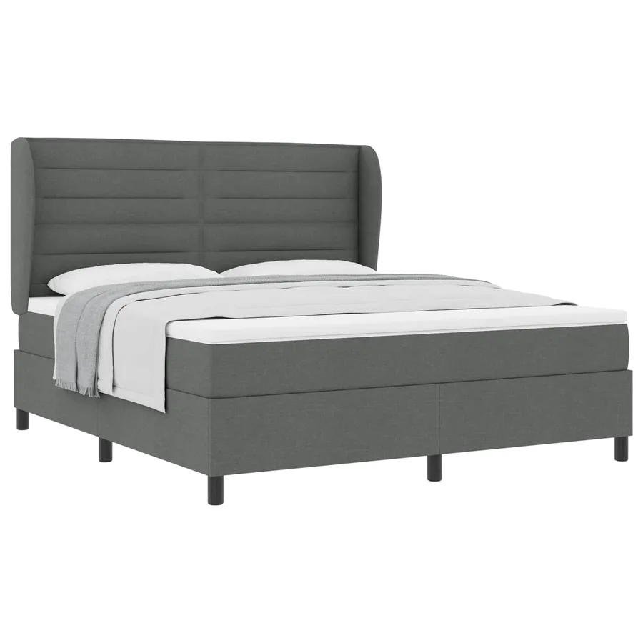 Lit à ressorts avec matelas Gris foncé 180 x 200 cm tissu - 2