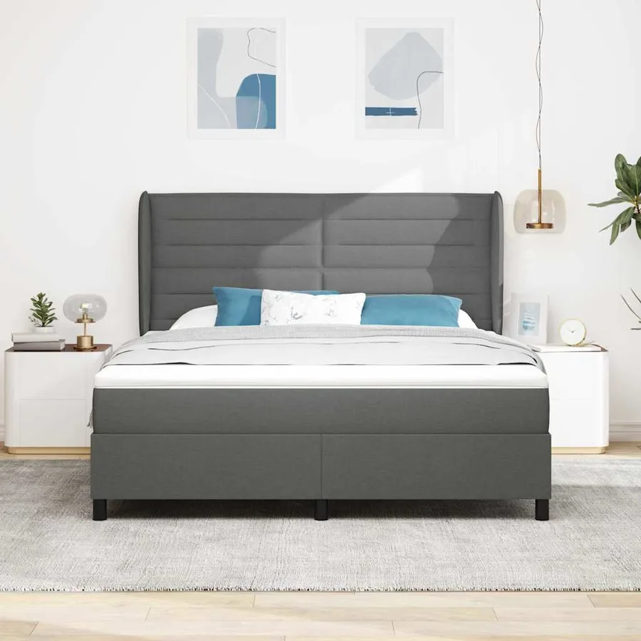 Lit à ressorts avec matelas Gris foncé 180 x 200 cm tissu - 3