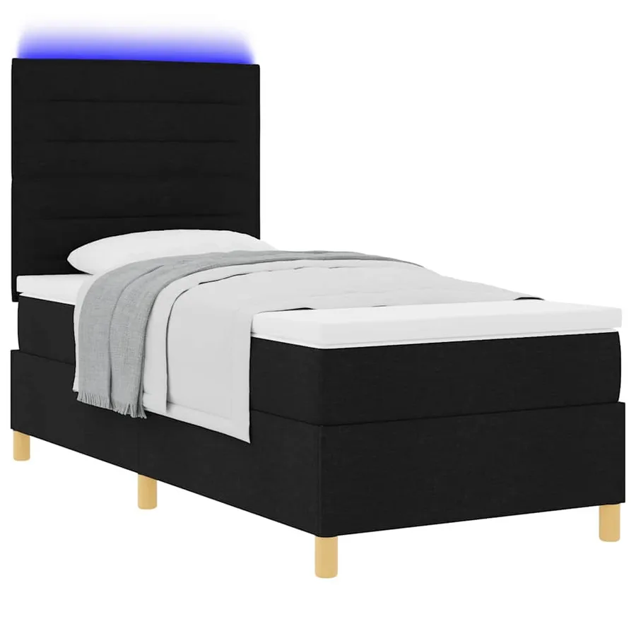 Lit à ressort LED avec matelas Noir 90 x 200 cm tissu - 3