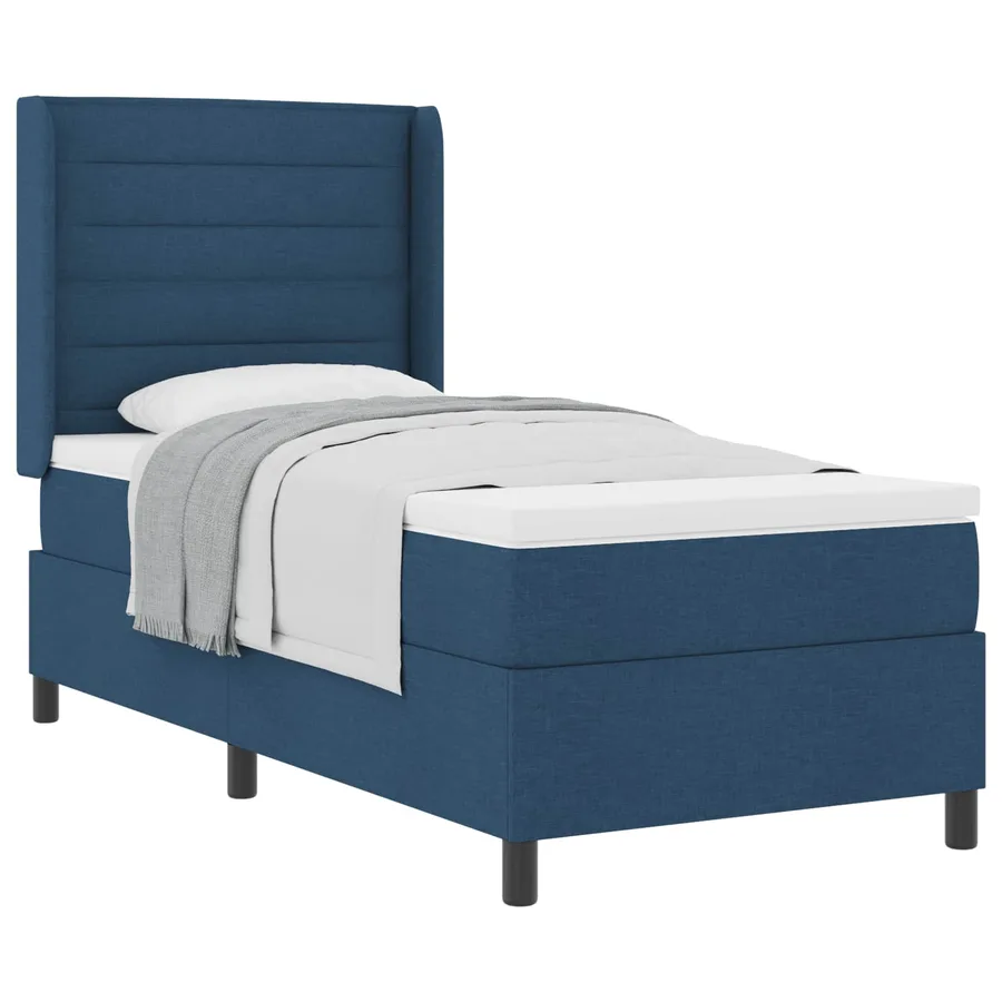 Lit à ressorts avec matelas Bleu 190 x 90 cm tissu - 2