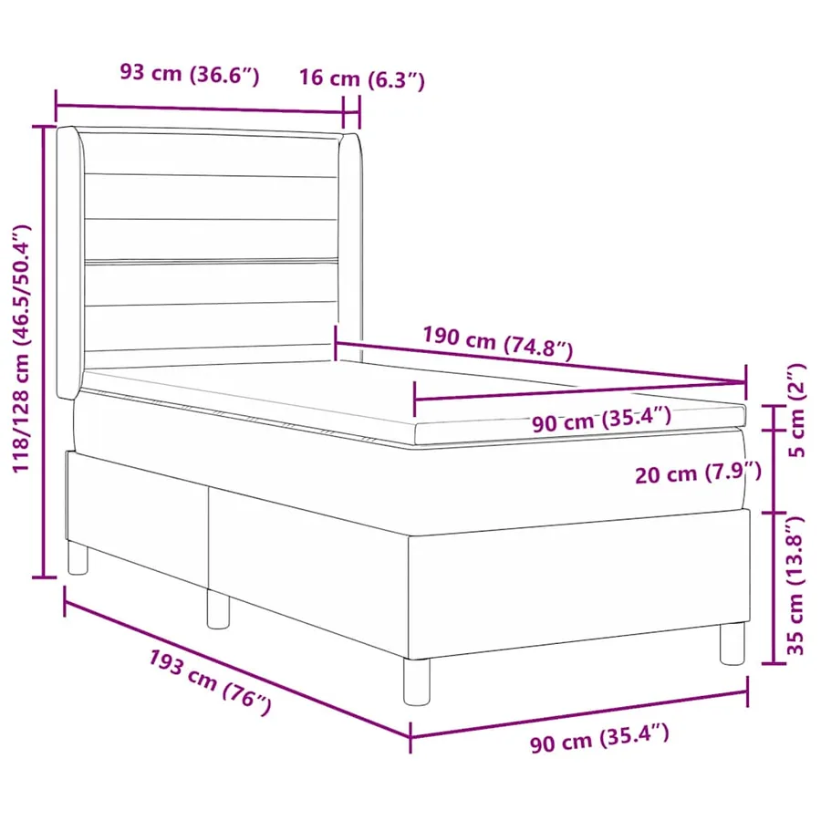 Lit à ressort LED avec matelas Bleu 90 x 190 cm tissu - 14