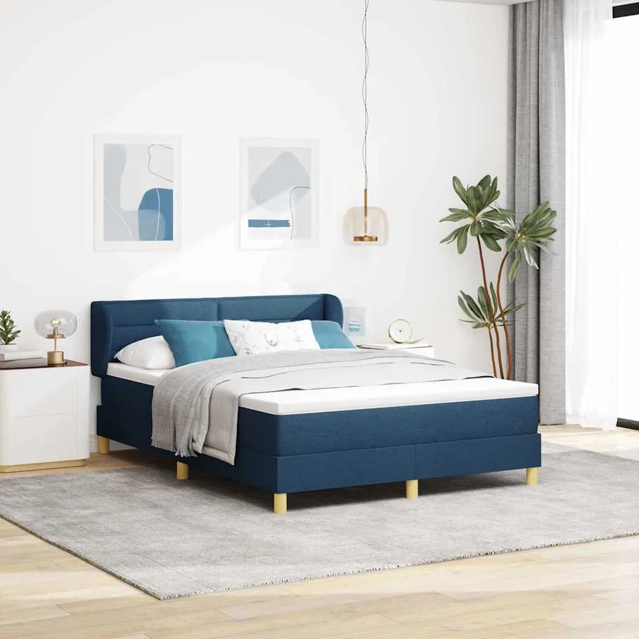 Lit à ressorts avec matelas Bleu 140 x 200 cm tissu