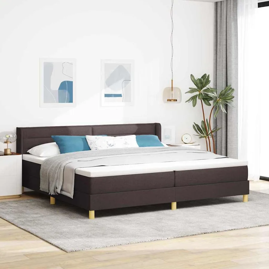Lit à ressorts avec matelas Marron foncé 200 x 200 cm tissu