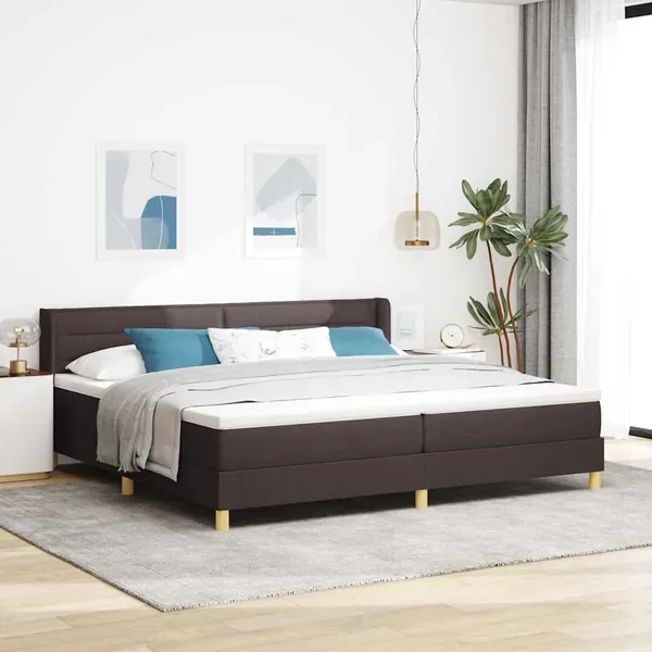 Lit à ressorts avec matelas Marron foncé 200 x 200 cm tissu