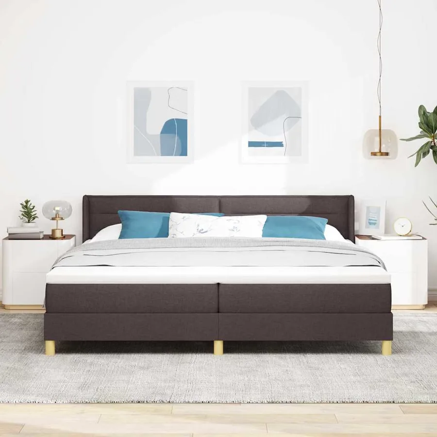 Lit à ressorts avec matelas Marron foncé 200 x 200 cm tissu - 3