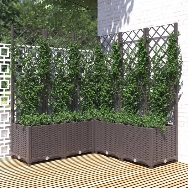 Planter with Trellis Brown 120x120x136 cm PP