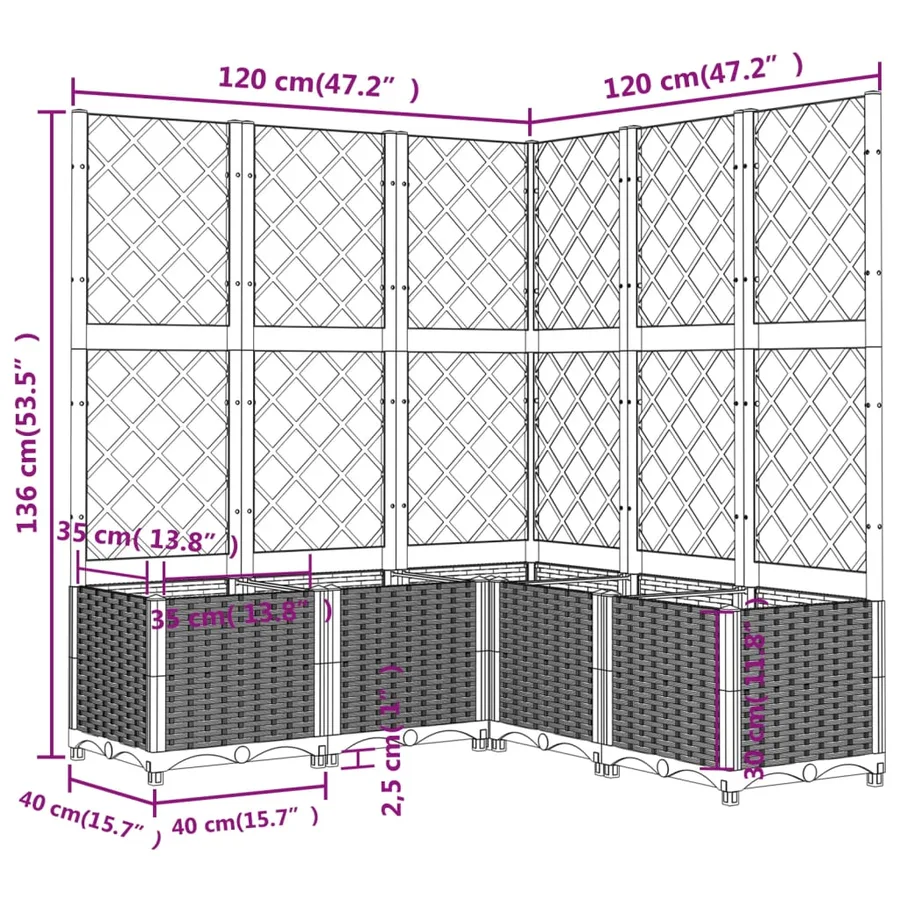 Jardinière avec treillis Marron 120x120x136 cm PP - 8