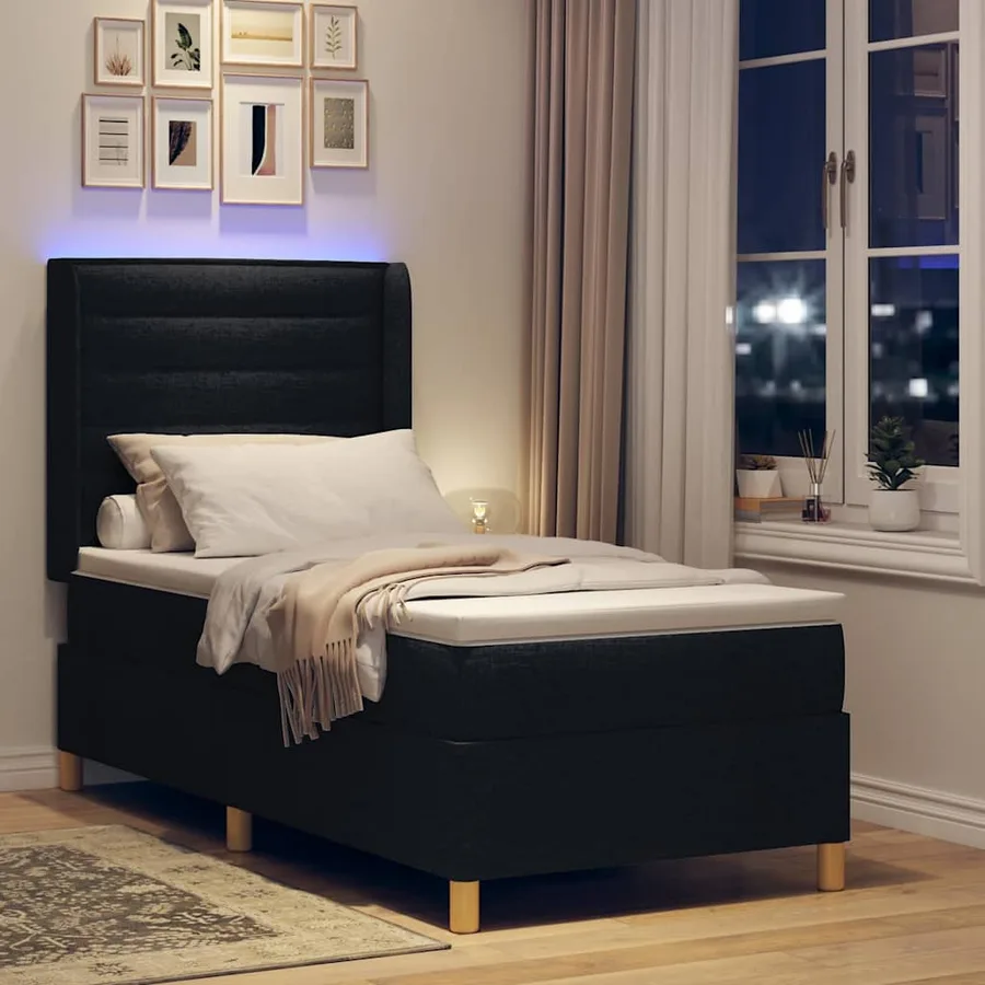 Lit à ressorts avec bandes LED Noir 90 x 200 cm tissu - 5