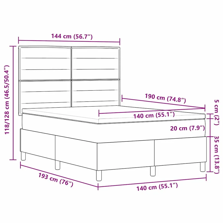 Lit à ressort LED avec matelas Bleu 140 x 190 cm tissu - 14