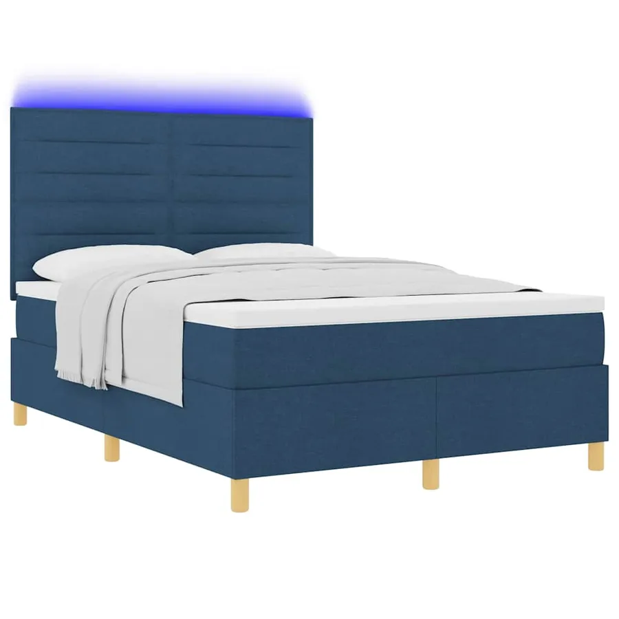 Lit à ressort LED avec matelas Bleu 140 x 190 cm tissu - 3