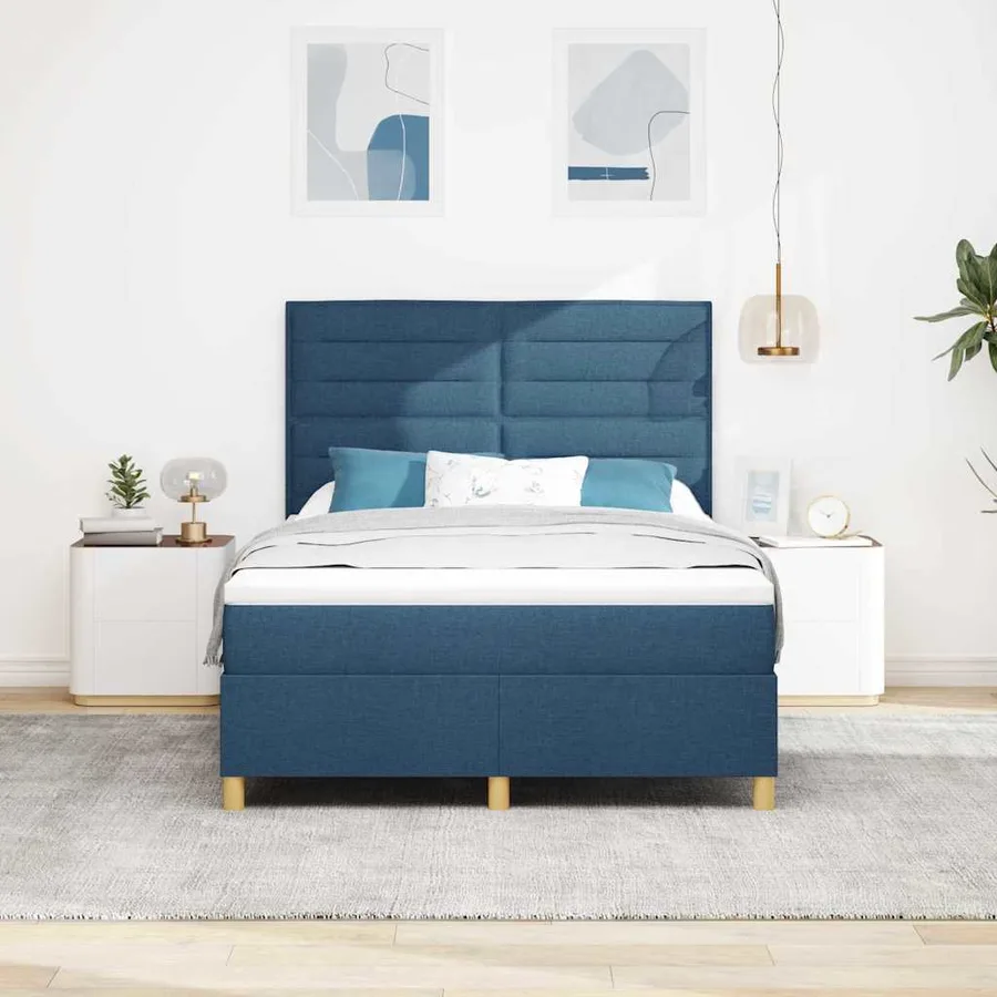 Lit à ressort LED avec matelas Bleu 140 x 190 cm tissu - 4