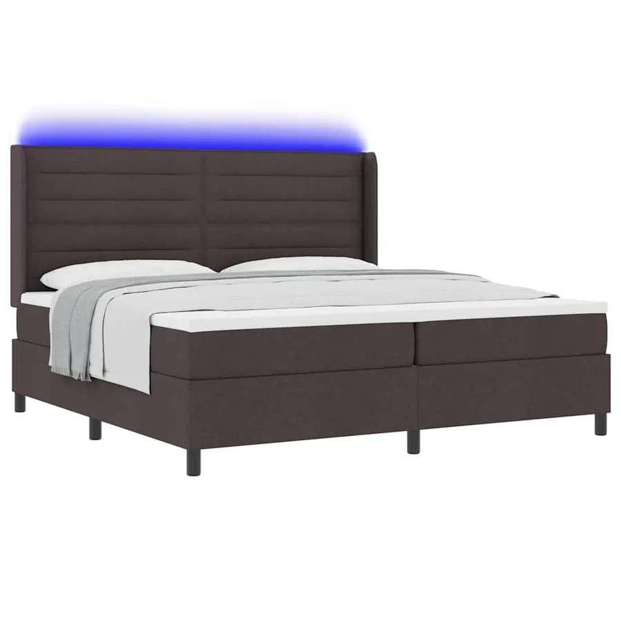 Lit à ressort LED avec matelas Marron foncé 200 x 200 cm tissu - 3