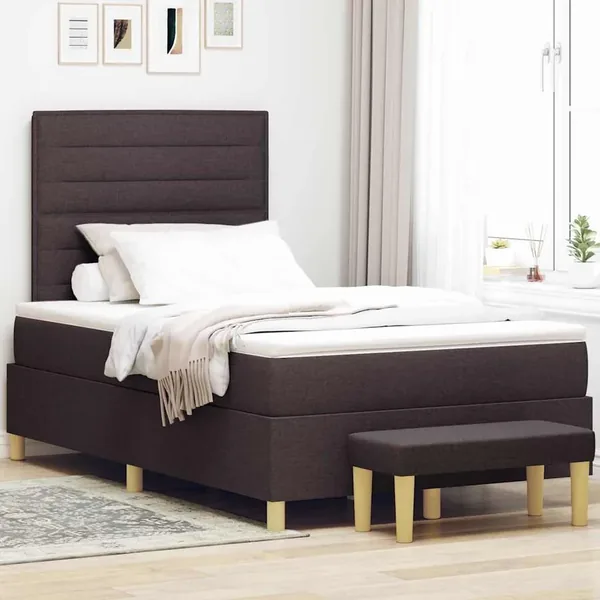 Lit à ressorts avec tête de lit Marron foncé 200 x 120 cm tissu