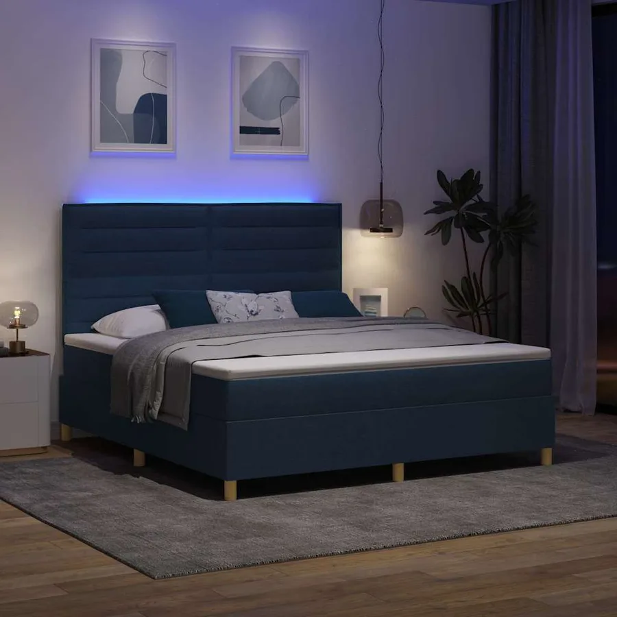 Lit à ressort LED avec matelas Bleu 180 x 200 cm tissu - 5