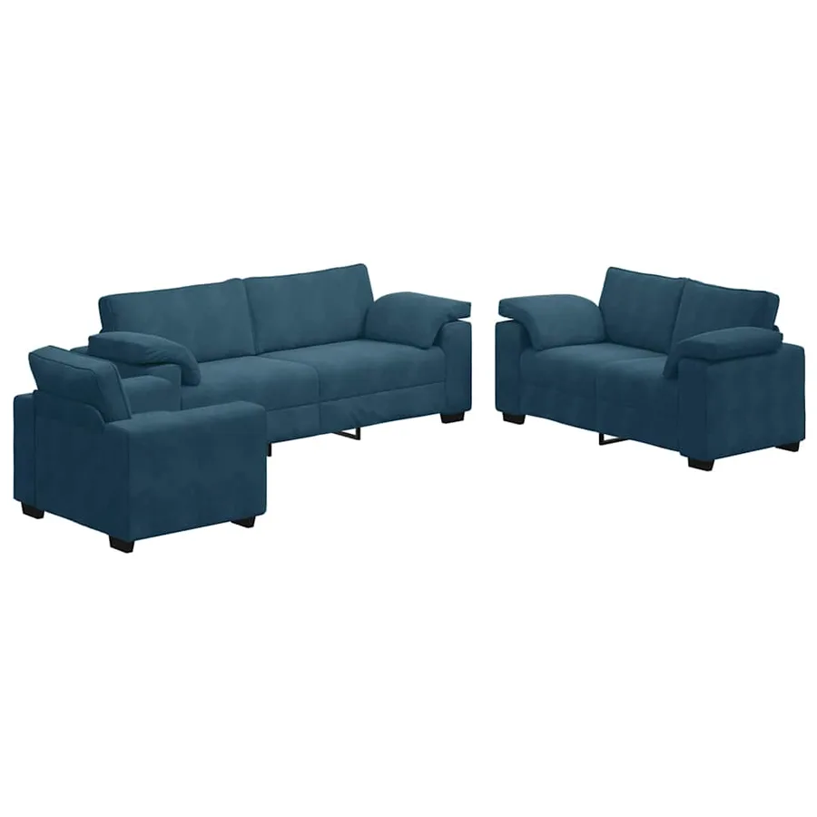 Ensemble de canapés 3 pcs avec coussins Bleu Velours - 2