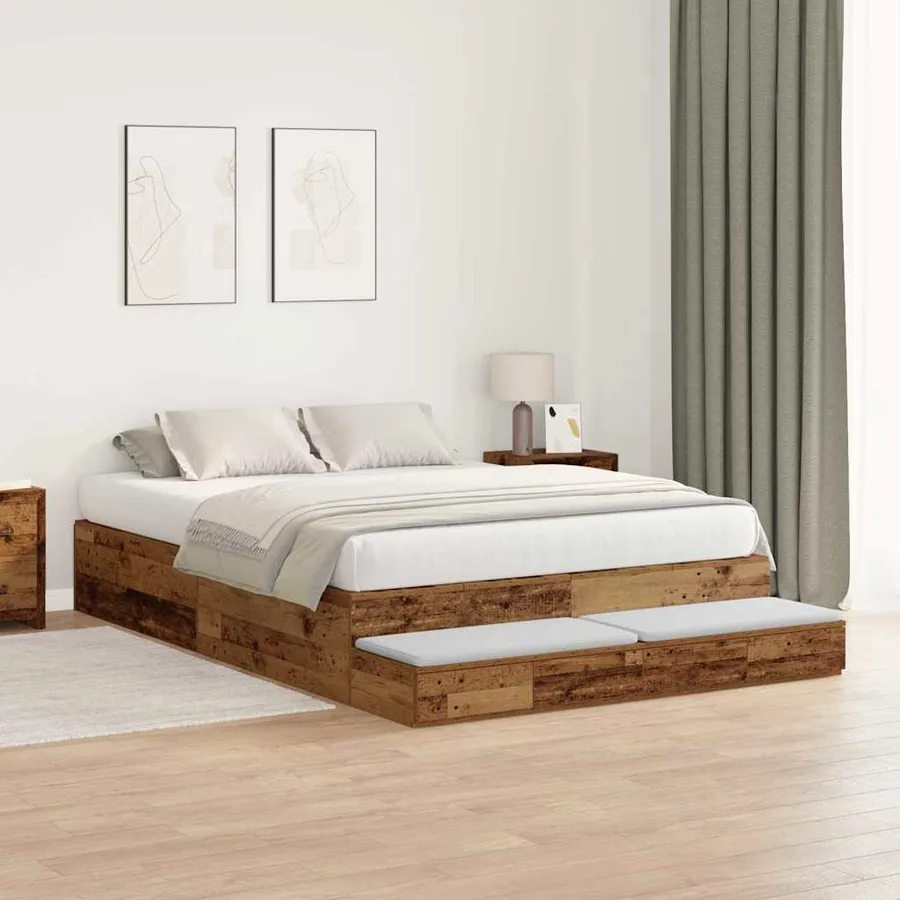 Cadre de lit avec rangement avec tiroir Bois Ancien 150 cm - 3