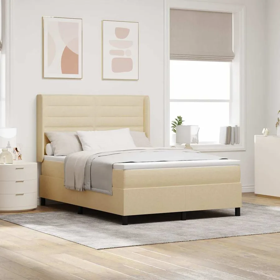 Lit à ressorts avec matelas Crème 200 x 140 cm tissu