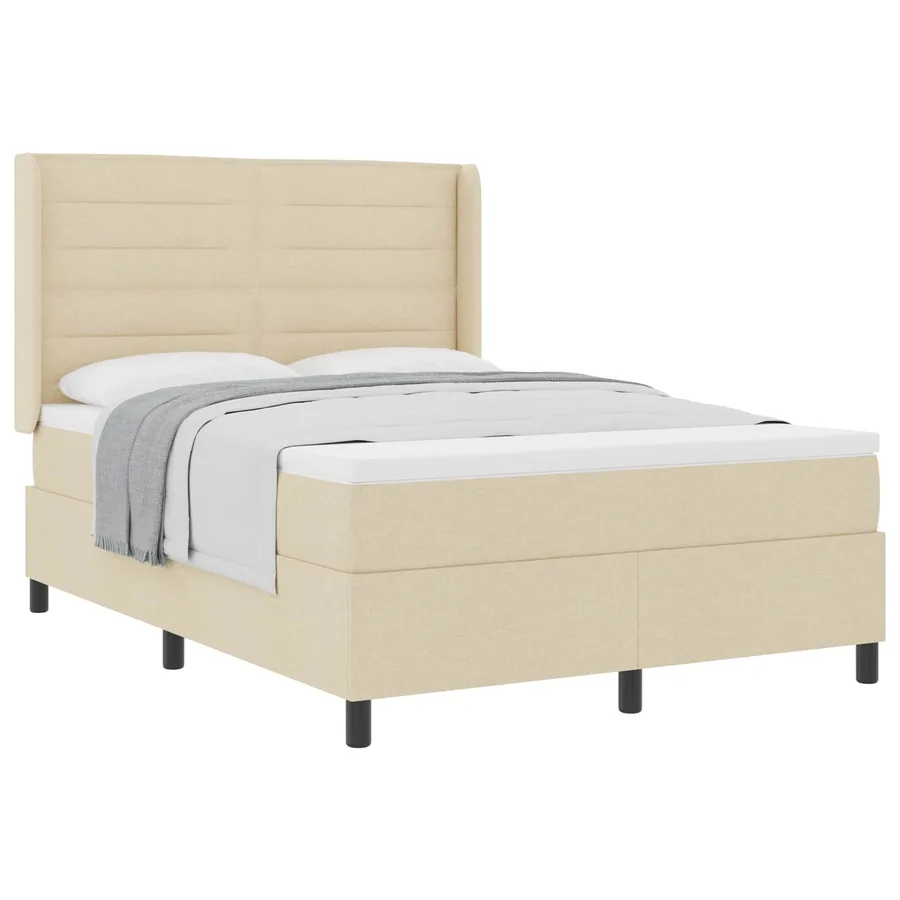 Lit à ressorts avec matelas Crème 200 x 140 cm tissu - 2