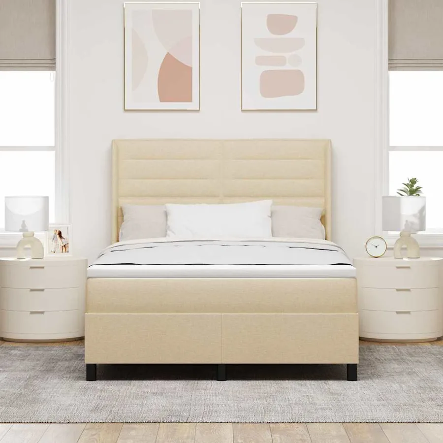 Lit à ressorts avec matelas Crème 200 x 140 cm tissu - 3