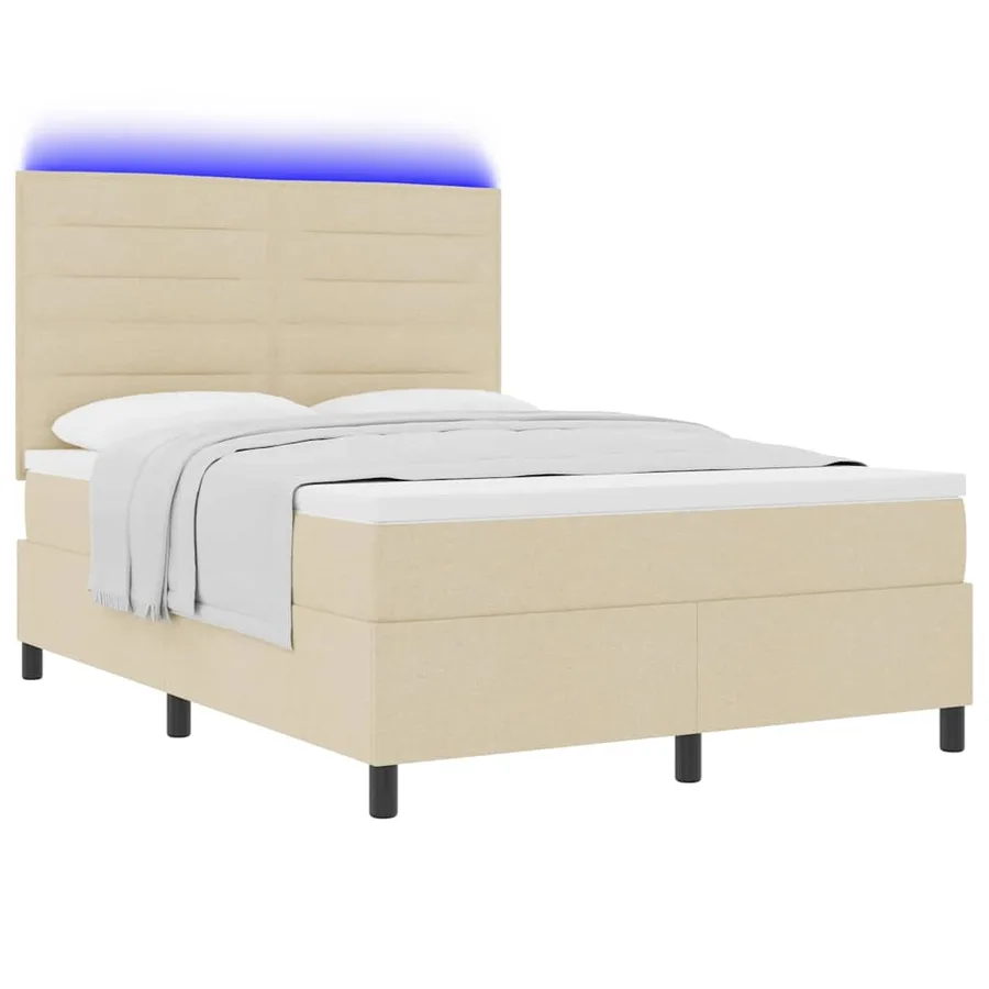 Lit à ressorts avec matelas avec LED Crème 140 x 200 cm tissu - 3